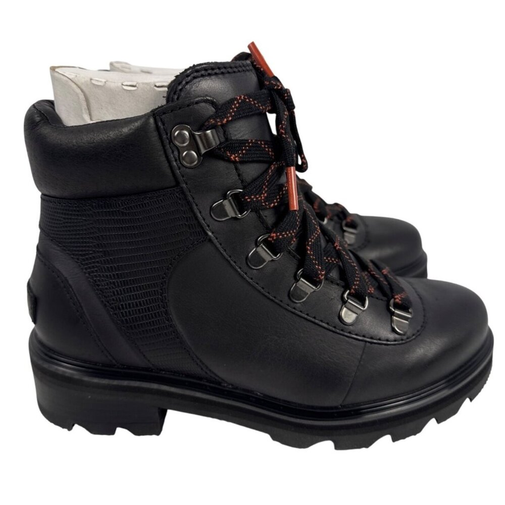 Sorel Womens Lennox Hiker STKD Waterproof Black Leather Boot‎ Warp Red Size 7